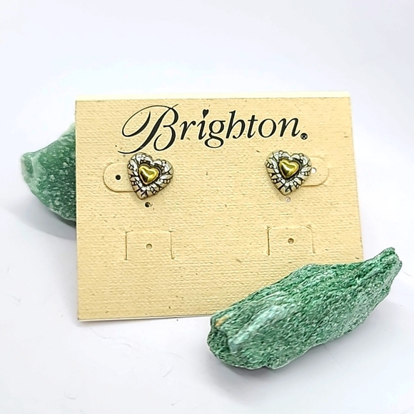 Brighton NOC Two-Tone Pebbled Heart Post Earrings from Nordstrom ❤️🥳🎉 Gr8 Gift - Picture 1 of 6